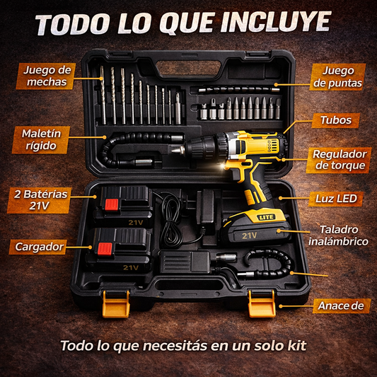 [PROMO] Taladro Inalambrico Industrial - 2 baterías + maletín + accesorios 🔥